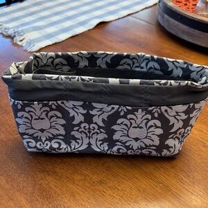 Gray and White Damask Fabric Storage Basket